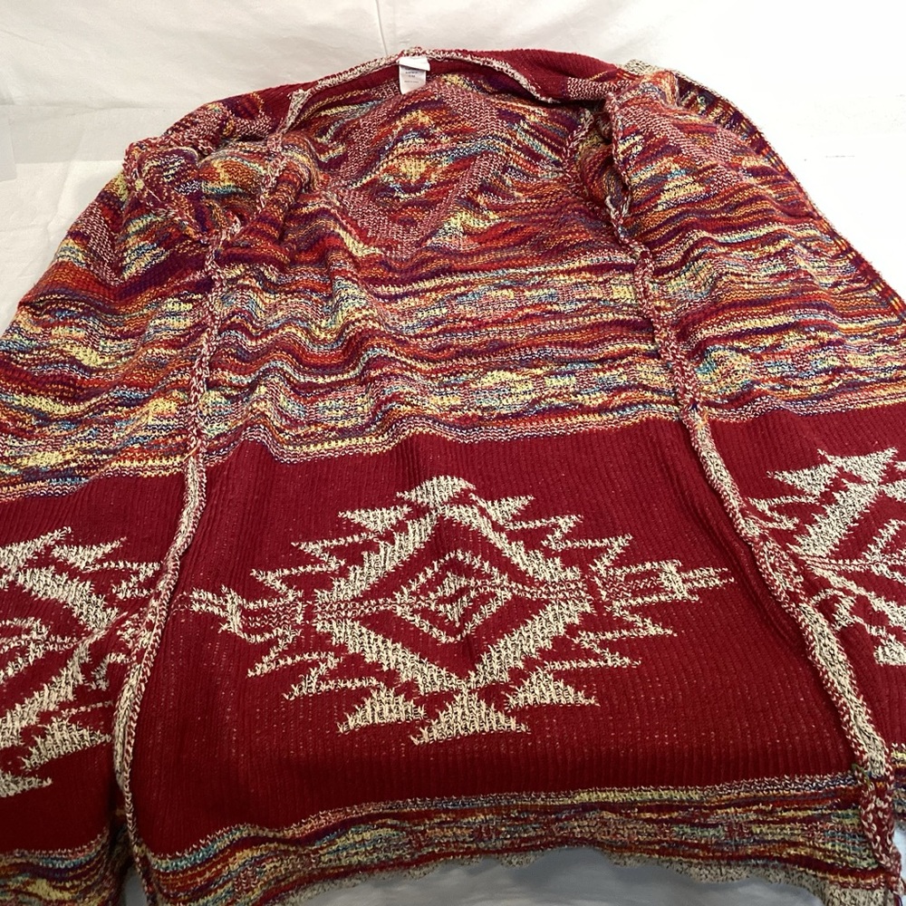 Aztec Southwestern Red and Gray Women's Hooded Cardigan Duster Northern Angel - Picture 8 of 13